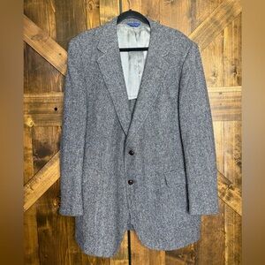 VINTAGE Pendleton 100% Virgin Wool Gray & Blue Herringbone Sport Coat Size 44L